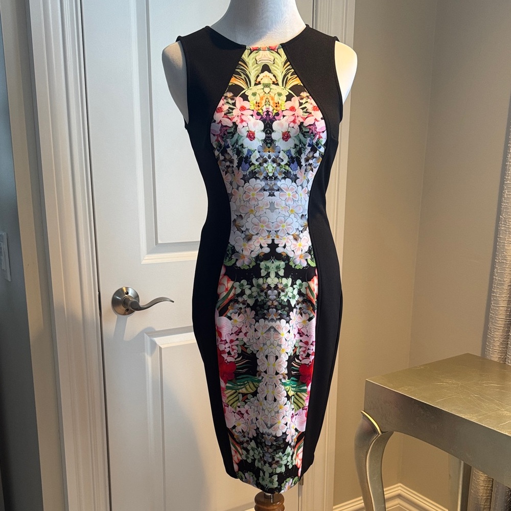 Boston Proper Black Floral Midi Dress